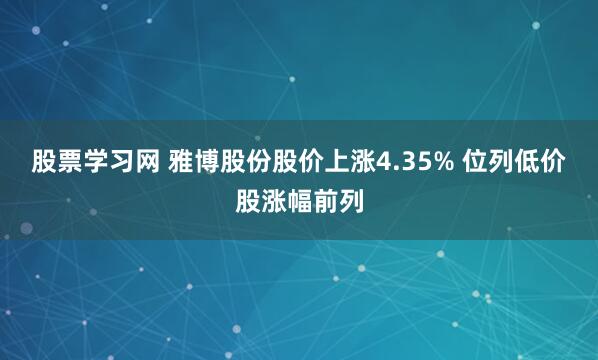 股票学习网 雅博股份股价上涨4.35% 位列低价股涨幅前列